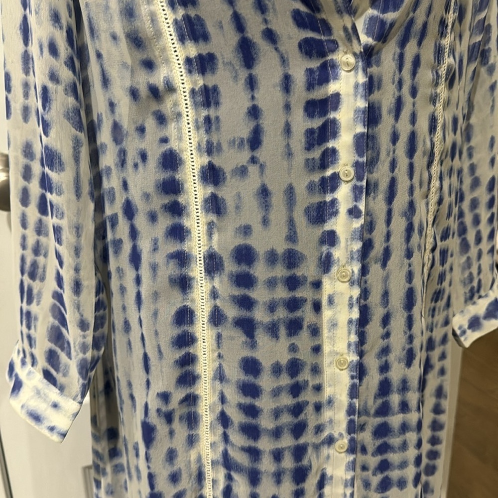 Soft Surroundings Sheer Maxi Dress w Slip XS Blue White Button Front Resort Boho - Picture 7 of 15